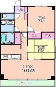 ロイヤル山崎(2LDK/7階)の間取り写真
