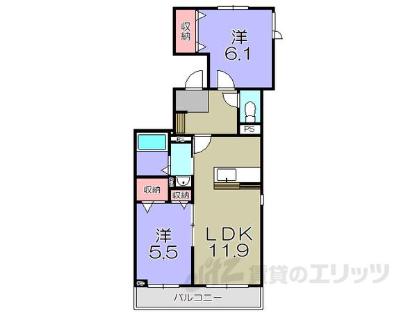 スカイヴィラ聖徳(2LDK/3階)の間取り写真