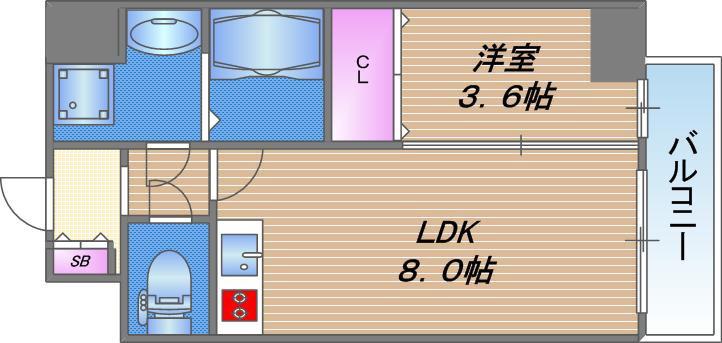 クローバー・レジデンス玉造(1LDK/10階)の間取り写真