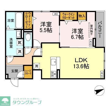 ルヴィータ広瀬(2LDK/2階)の間取り写真