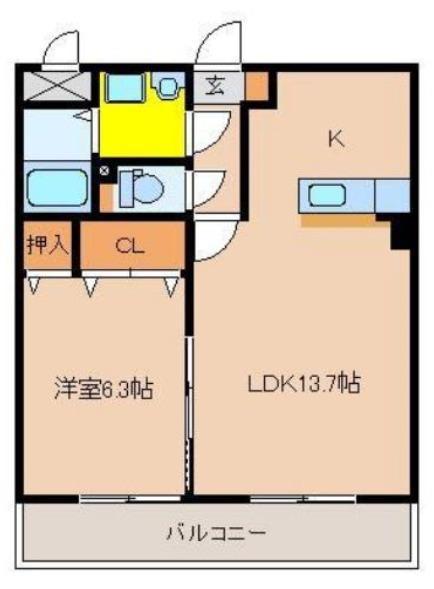Kプランドール(1LDK/4階)の間取り写真