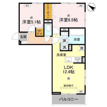 D-REGALO下馬S(2LDK/1階)の間取り写真