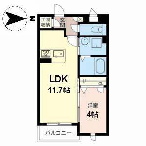 アルベイト石津川(1LDK/3階)の間取り写真