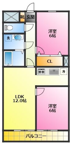アクロスコート苅宿(2LDK/2階)の間取り写真