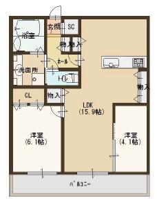 ムーランアヴァンE(2LDK/1階)の間取り写真