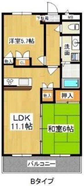 大産鳥飼マンション(2LDK/2階)の間取り写真
