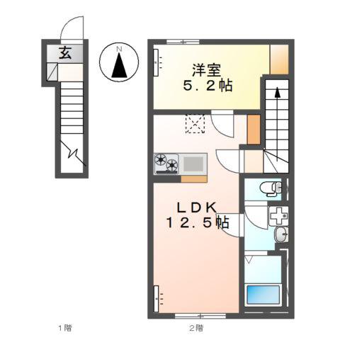 サンライズK(1LDK/2階)の間取り写真