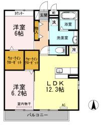 ホベンセドル(2LDK/2階)の間取り写真