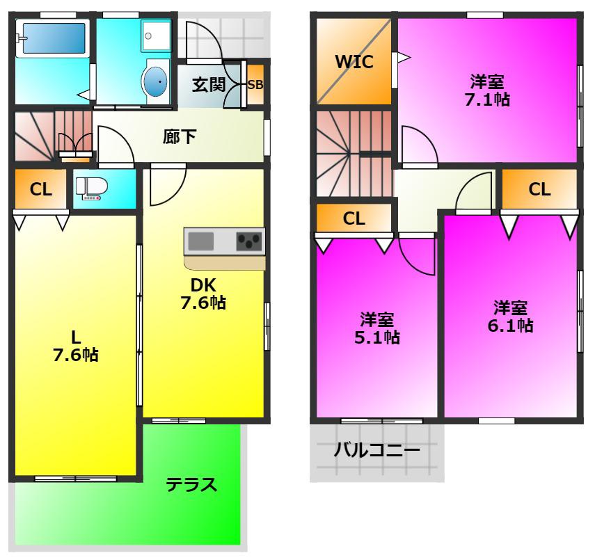 パルテール(3LDK/1階)の間取り写真