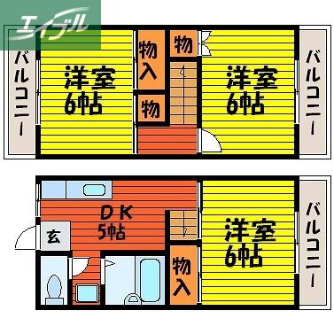 サンハイツカタヤマ(3DK/2階)の間取り写真