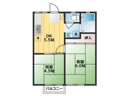 岡本コーポA(2DK/1階)の間取り写真