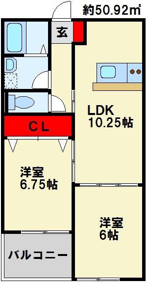 エルソル茶屋町(2LDK/3階)の間取り写真