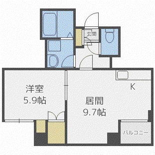 エスポワール204(1LDK/9階)の間取り写真