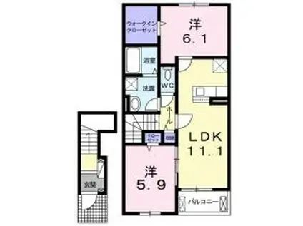 ラ・セレーナ ソワ I(2LDK/2階)の間取り写真