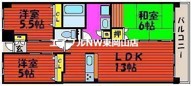 クレストコート門田(3LDK/1階)の間取り写真