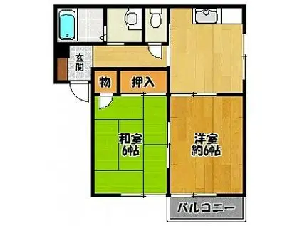 グリーンメドゥ A棟(2DK/2階)の間取り写真