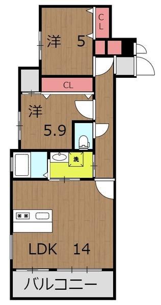 アルテマイスター谷川(2LDK/4階)の間取り写真