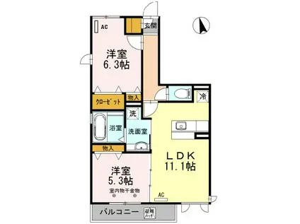 ヴィラ グレンディール(2LDK/3階)の間取り写真