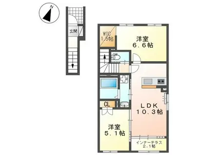 サクラヴィラージュ津福(2LDK/2階)の間取り写真