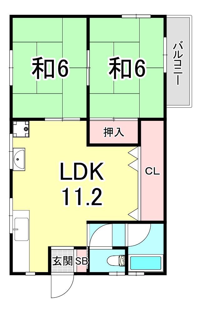 ピュアコート潮見が丘(2LDK/2階)の間取り写真