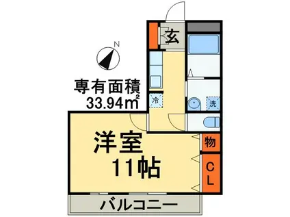 フェリシタドゥジェームプルミエ(1K/2階)の間取り写真