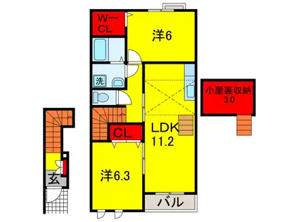 グレイスメゾンA・B・C・D・E(2LDK/2階)の間取り写真
