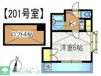 スカイハイツII(1K/2階)の間取り写真