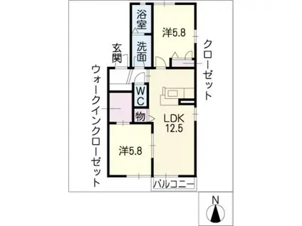 パリシー A(2LDK/1階)の間取り写真