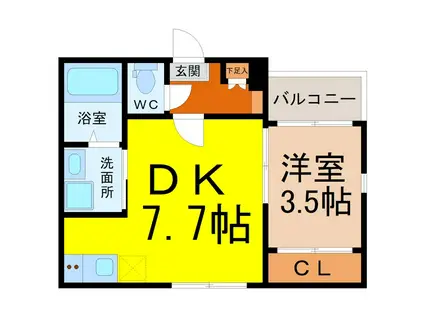 ハーモニーテラス長栄IV(1DK/2階)の間取り写真