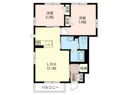 ルミエール湘南B(2LDK/1階)の間取り写真