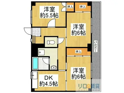 ビレッジハウス山本(2LDK/3階)の間取り写真