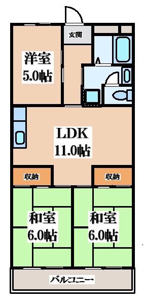 ハイム太子堂(3LDK/3階)の間取り写真
