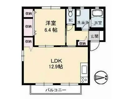 フォーラム96C棟(1LDK/2階)の間取り写真