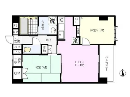 サウスヒルサイドテラス(2LDK/7階)の間取り写真