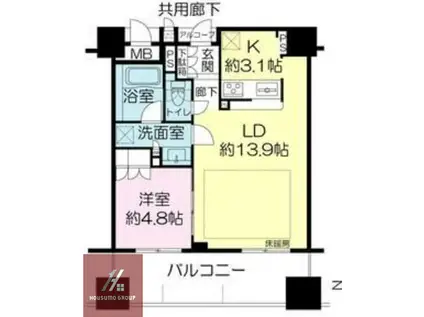 ウェリス・ジオ梅田レジデンス(1LDK/5階)の間取り写真