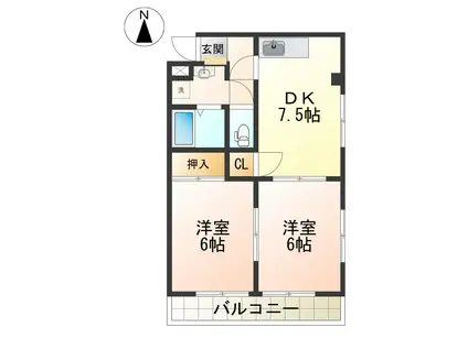 ライフステージ芳武(2DK/2階)の間取り写真