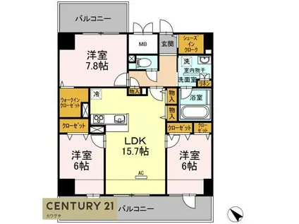 セントラルコートU(3LDK/11階)の間取り写真