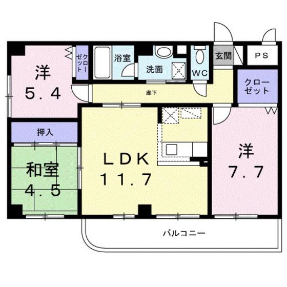 プラザ初雪A-1(3LDK/2階)の間取り写真