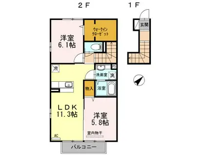プロヌーブK(2LDK/2階)の間取り写真