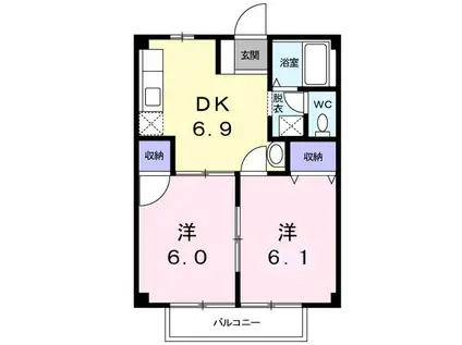 ファミリーハイツ(2DK/2階)の間取り写真