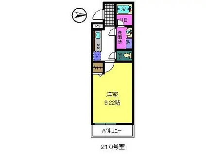 ピュール奥本(1K/2階)の間取り写真