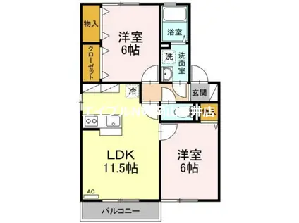 メルベーユコートB棟(2LDK/2階)の間取り写真