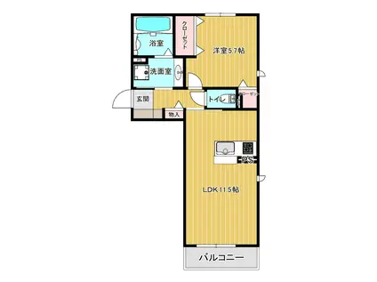 パークヴィラ楠V棟(1LDK/1階)の間取り写真