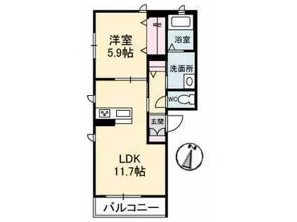 グランベレオ手城(1LDK/2階)の間取り写真