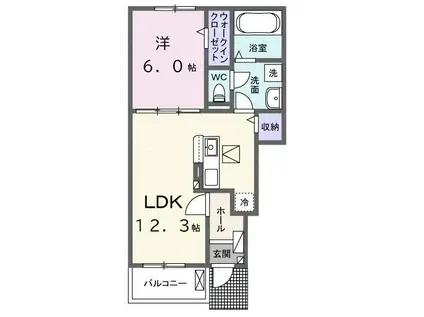 ヴィヴァーチェ郡(1LDK/1階)の間取り写真