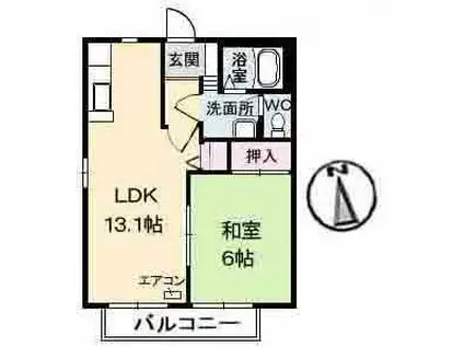 カサ・ディ・ボスコ B棟(1LDK/1階)の間取り写真