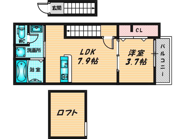 COSMO WAKAEMINAMI(1LDK/2階)の間取り写真