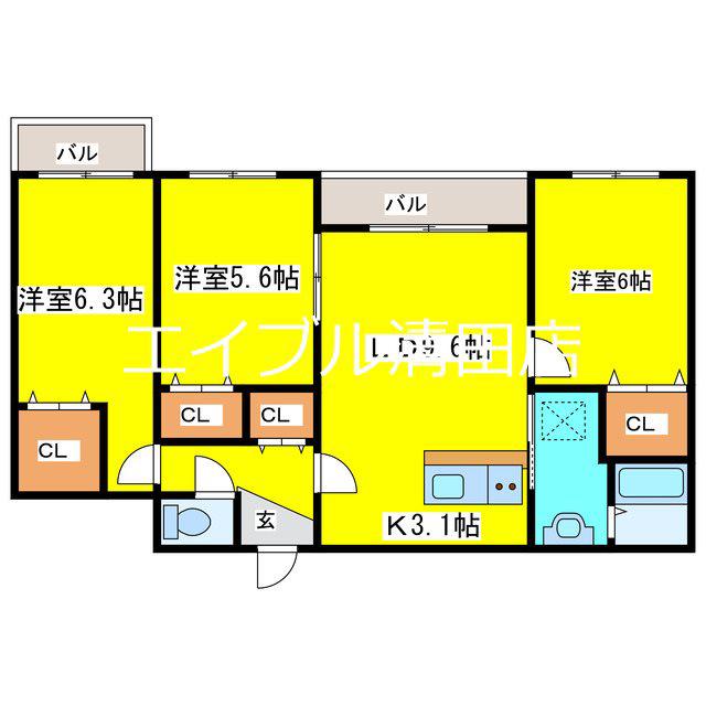 アクアトピア清田II(3LDK/3階)の間取り写真