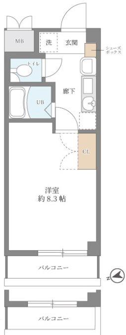 シャンヴェルジェ豊中II(1K/2階)の間取り写真