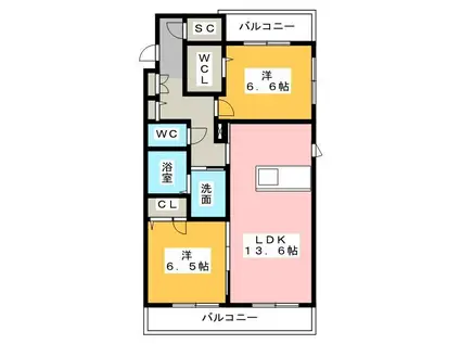 プレシジョン 宮竹(2LDK/2階)の間取り写真